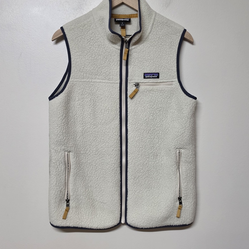 Patagonia Women's Retro Pile Fleece Vest Cream Sherpa Fill Zip Sz Medium M